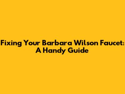 Fixing Your Barbara Wilson Faucet: A Handy Guide
