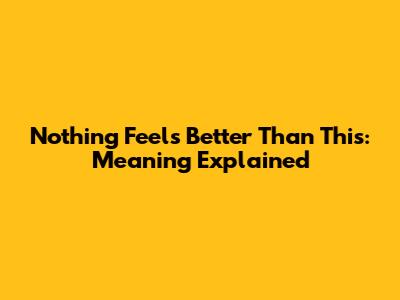 Nothing Feels Better Than This: Meaning Explained